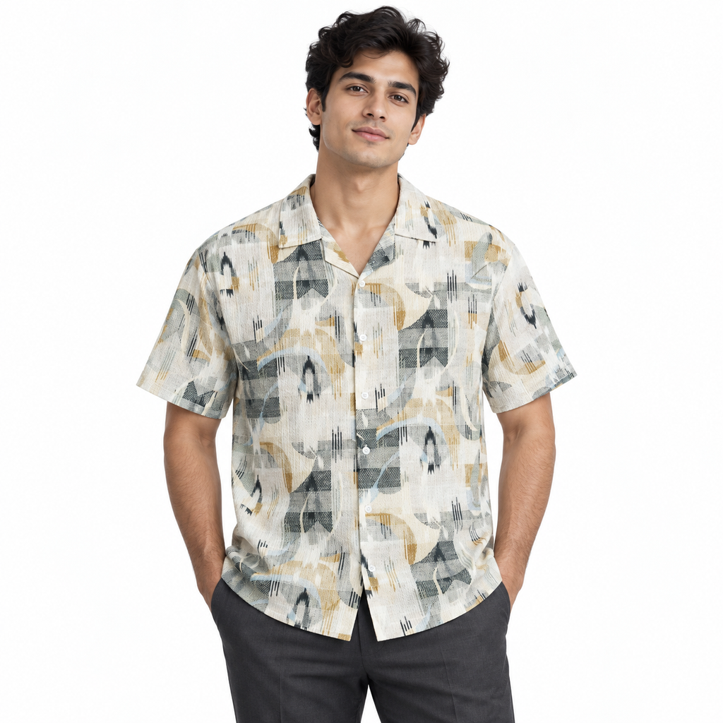 Coastal Canvas Abstract Cuban Shirt Brown | Boxy fit