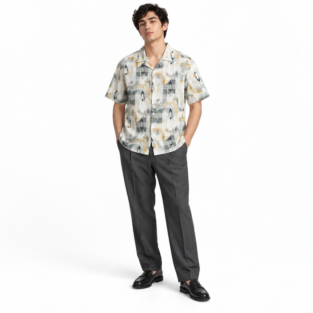 Coastal Canvas Abstract Cuban Shirt Brown | Boxy fit