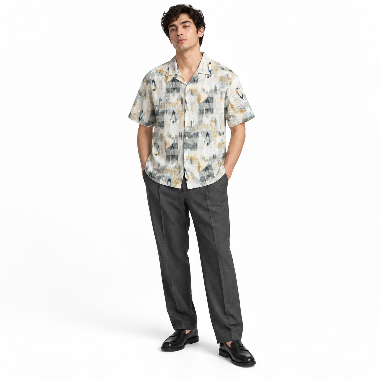 Coastal Canvas Abstract Cuban Shirt Brown | Boxy fit