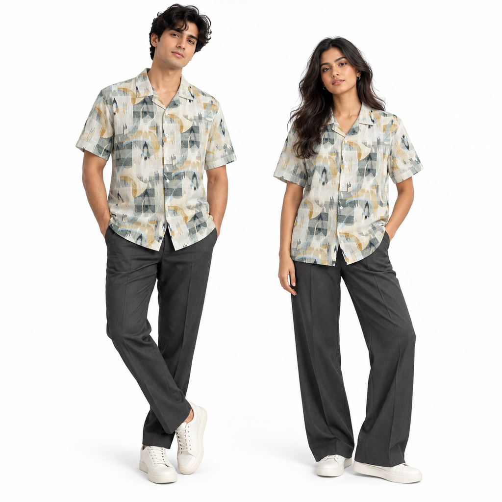 Coastal Canvas Abstract Cuban Shirt Brown | Boxy fit