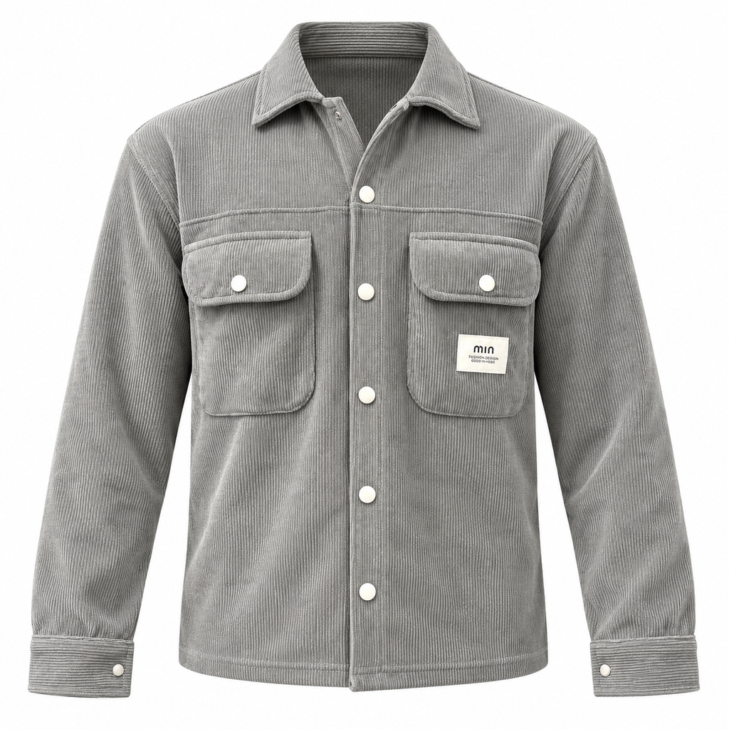Corduroy Boxy Fit Double Pocket Shirt – Stone Grey