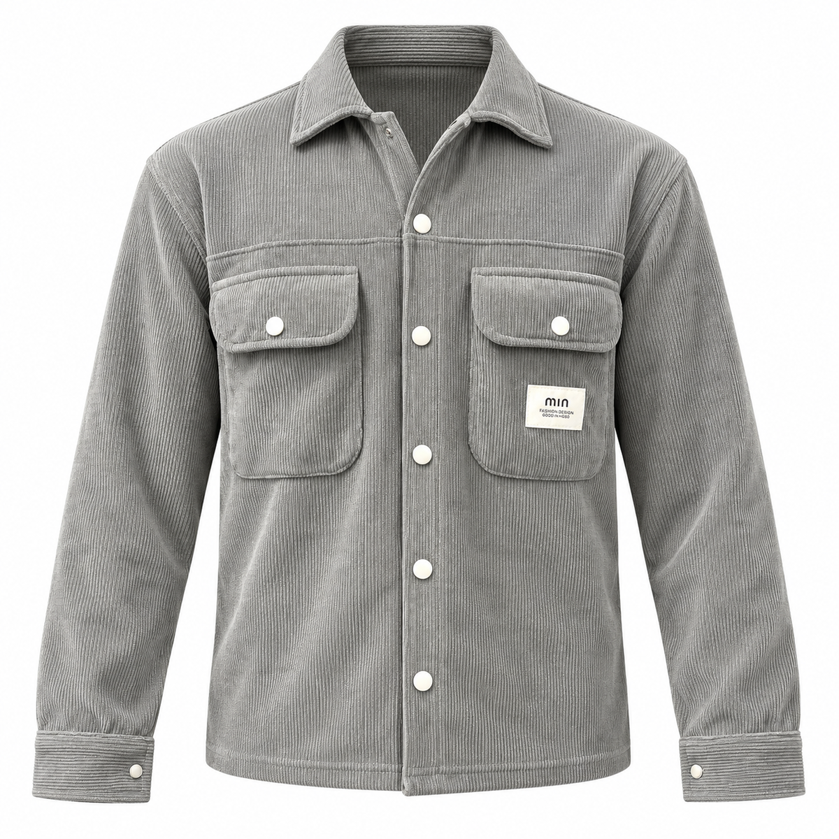 Corduroy Boxy Fit Double Pocket Shirt – Stone Grey
