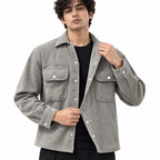 Corduroy Boxy Fit Double Pocket Shirt – Stone Grey