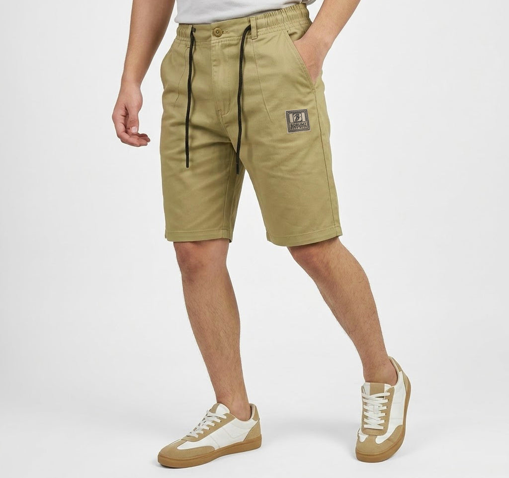 Cotton Twill Drawstring Shorts - Khaki