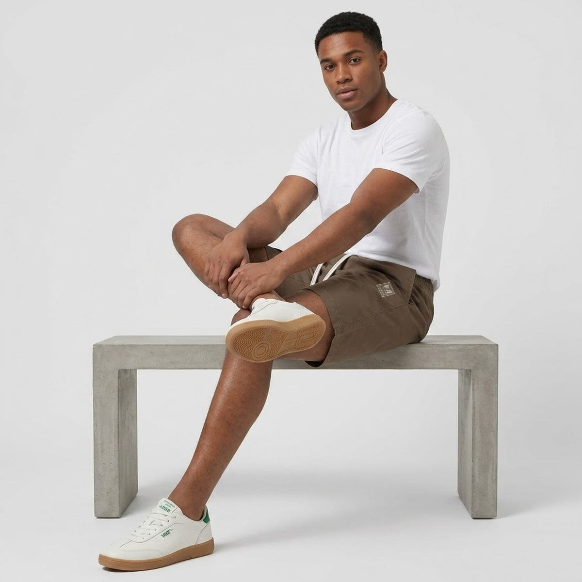 Cotton Twill Drawstring Shorts - Olive Brown