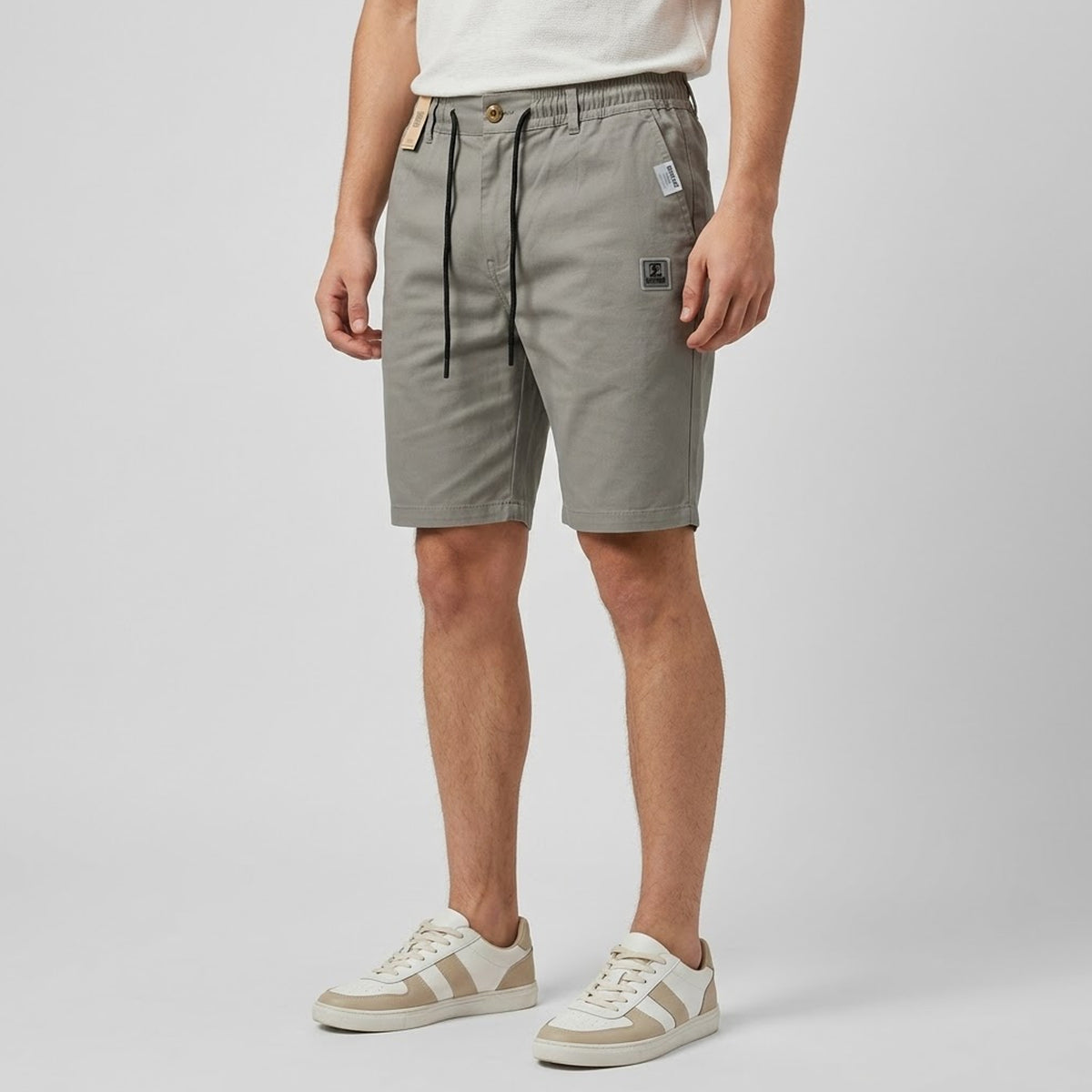 Cotton Twill Drawstring Shorts - Stone Grey