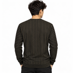 Dark Brown & Black Textured Striped Crewneck Sweatshirt – Unisex