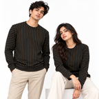 Dark Brown & Black Textured Striped Crewneck Sweatshirt – Unisex