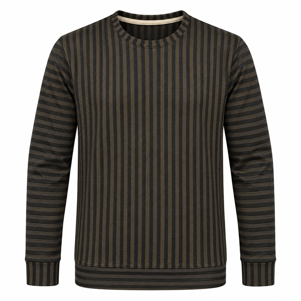 Dark Brown & Black Textured Striped Crewneck Sweatshirt – Unisex