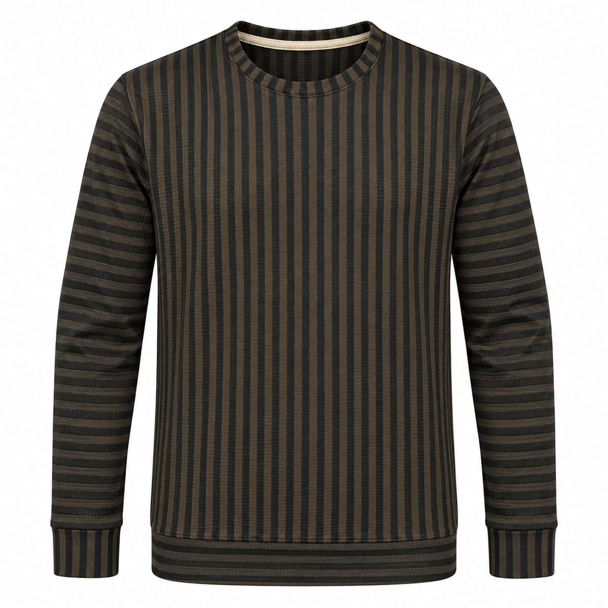Dark Brown & Black Textured Striped Crewneck Sweatshirt – Unisex