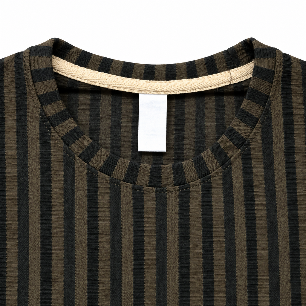 Dark Brown & Black Textured Striped Crewneck Sweatshirt – Unisex