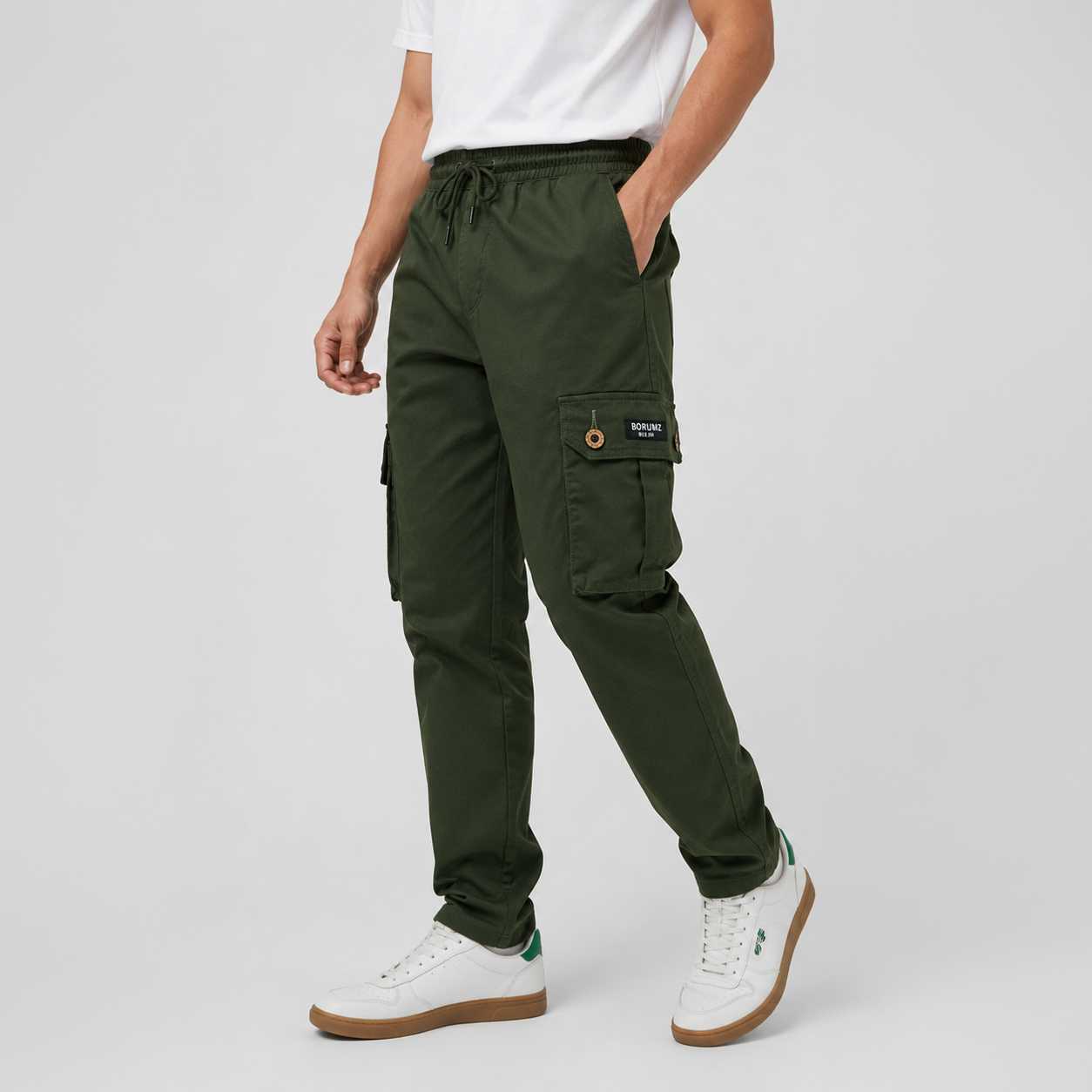 Dark Olive Cargo Pants - Cotton Trousers