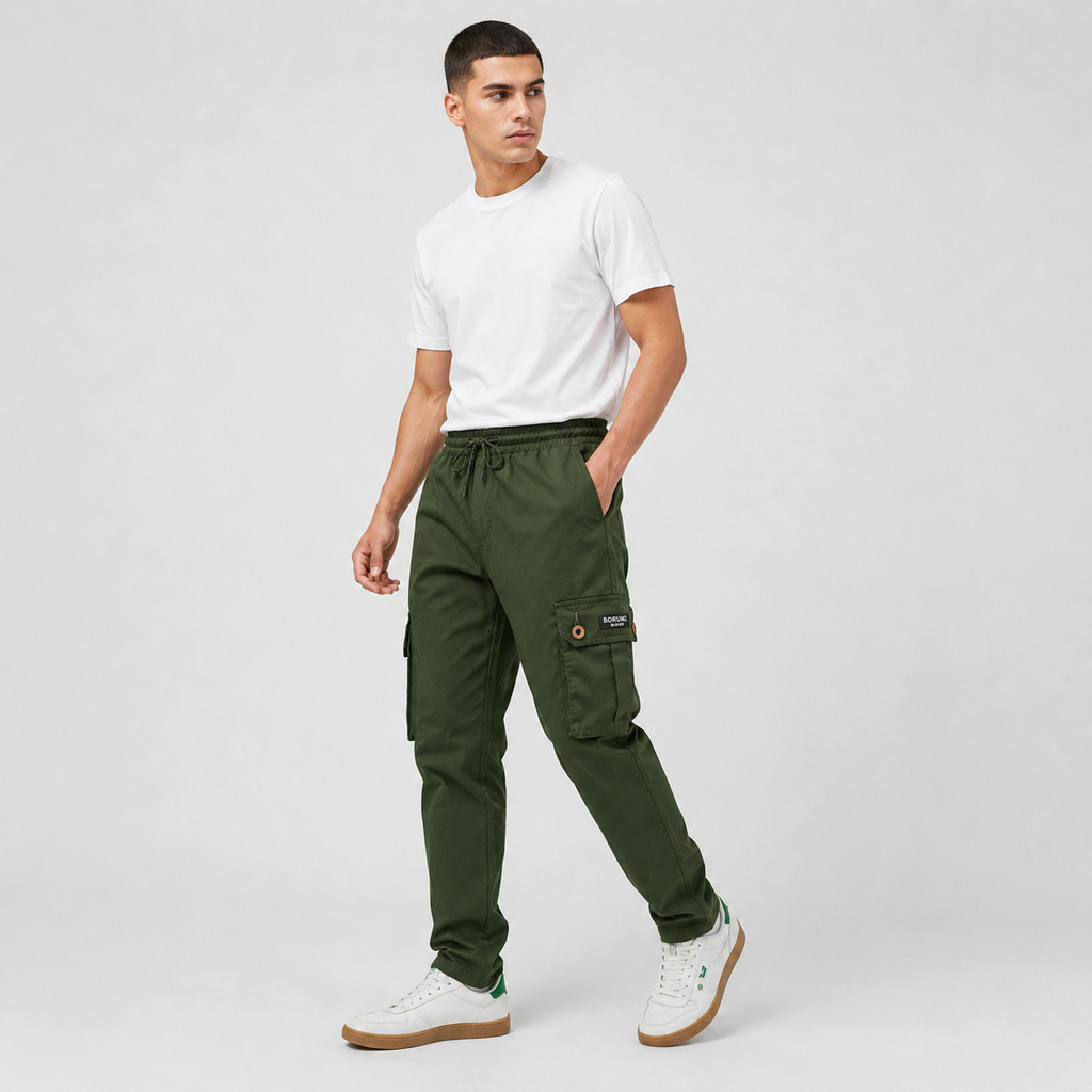 Dark Olive Cargo Pants - Cotton Trousers
