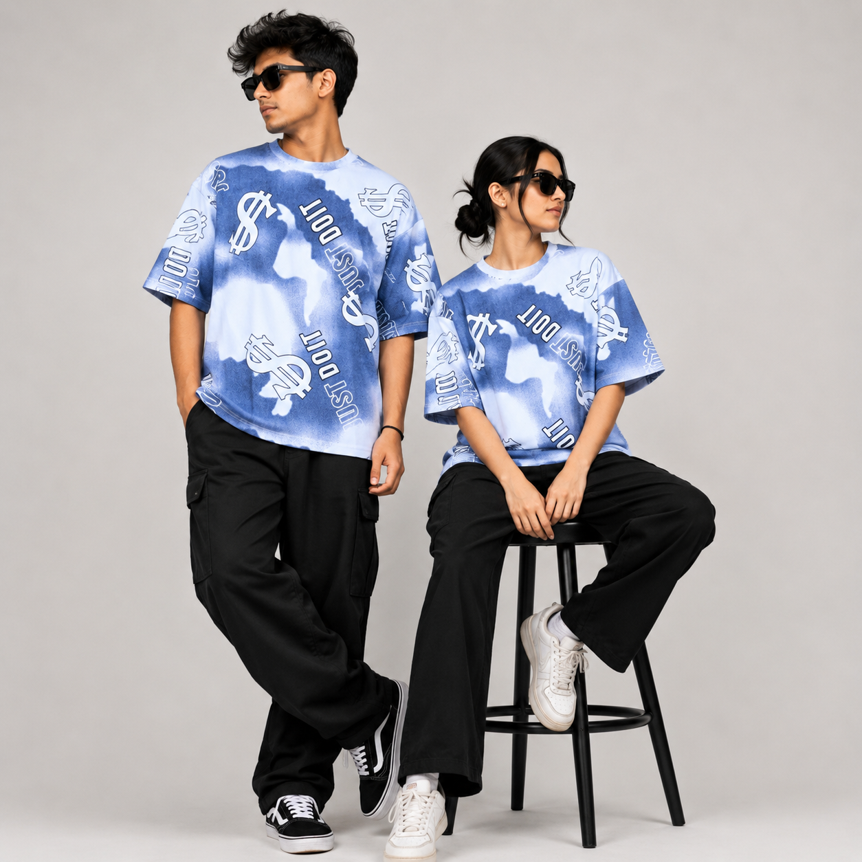 Dollar Print Oversized T-Shirt – Blue & White