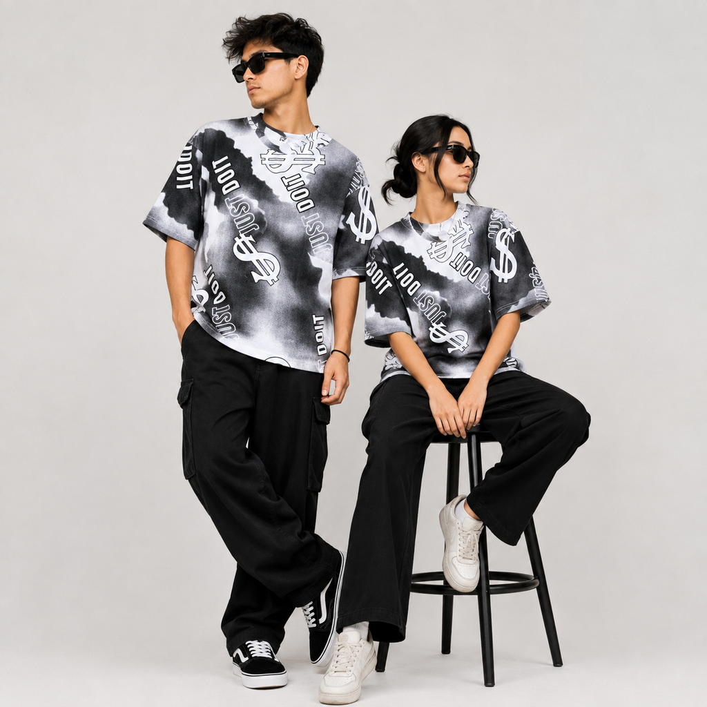 Dollar Print Oversized T-Shirt – Black & White