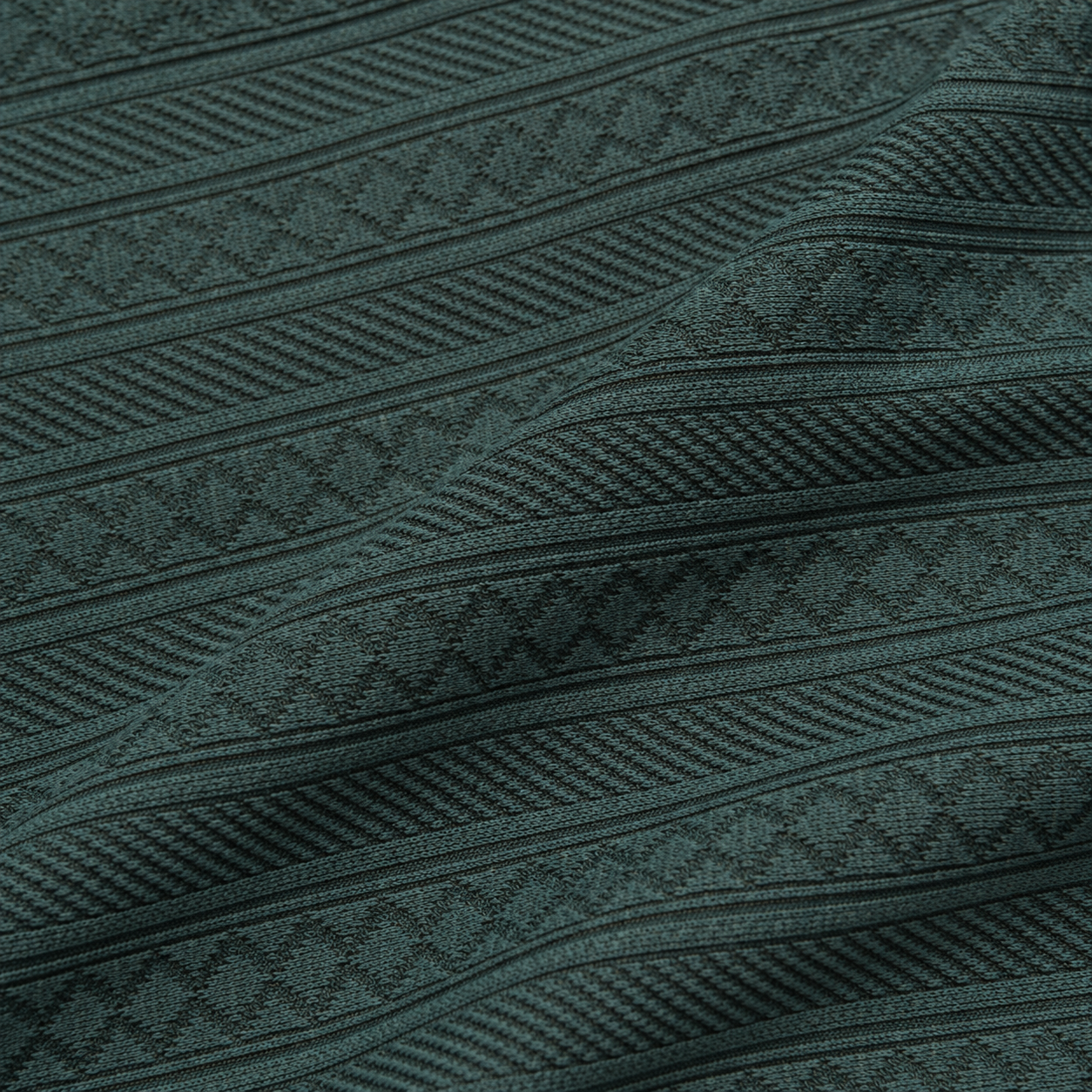 Forest Green Jacquard Open-Collar Full-Sleeve Polo Tee | Relaxed Fit