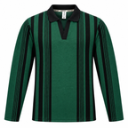 Forest Green & Black Vertical Striped Polo Shirt – Unisex Long Sleeve