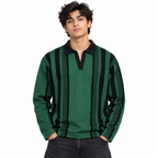 Forest Green & Black Vertical Striped Polo Shirt – Unisex Long Sleeve