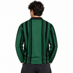 Forest Green & Black Vertical Striped Polo Shirt – Unisex Long Sleeve