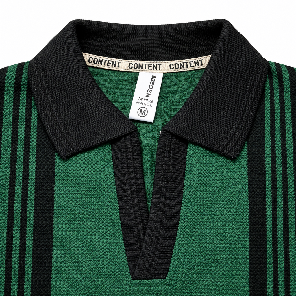 Forest Green & Black Vertical Striped Polo Shirt – Unisex Long Sleeve