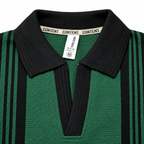 Forest Green & Black Vertical Striped Polo Shirt – Unisex Long Sleeve