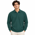 Forest Teal Textured Dry-Fit Polo Shirt – Unisex Long Sleeve