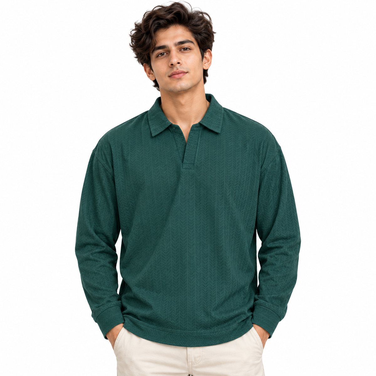 Forest Teal Textured Dry-Fit Polo Shirt – Unisex Long Sleeve