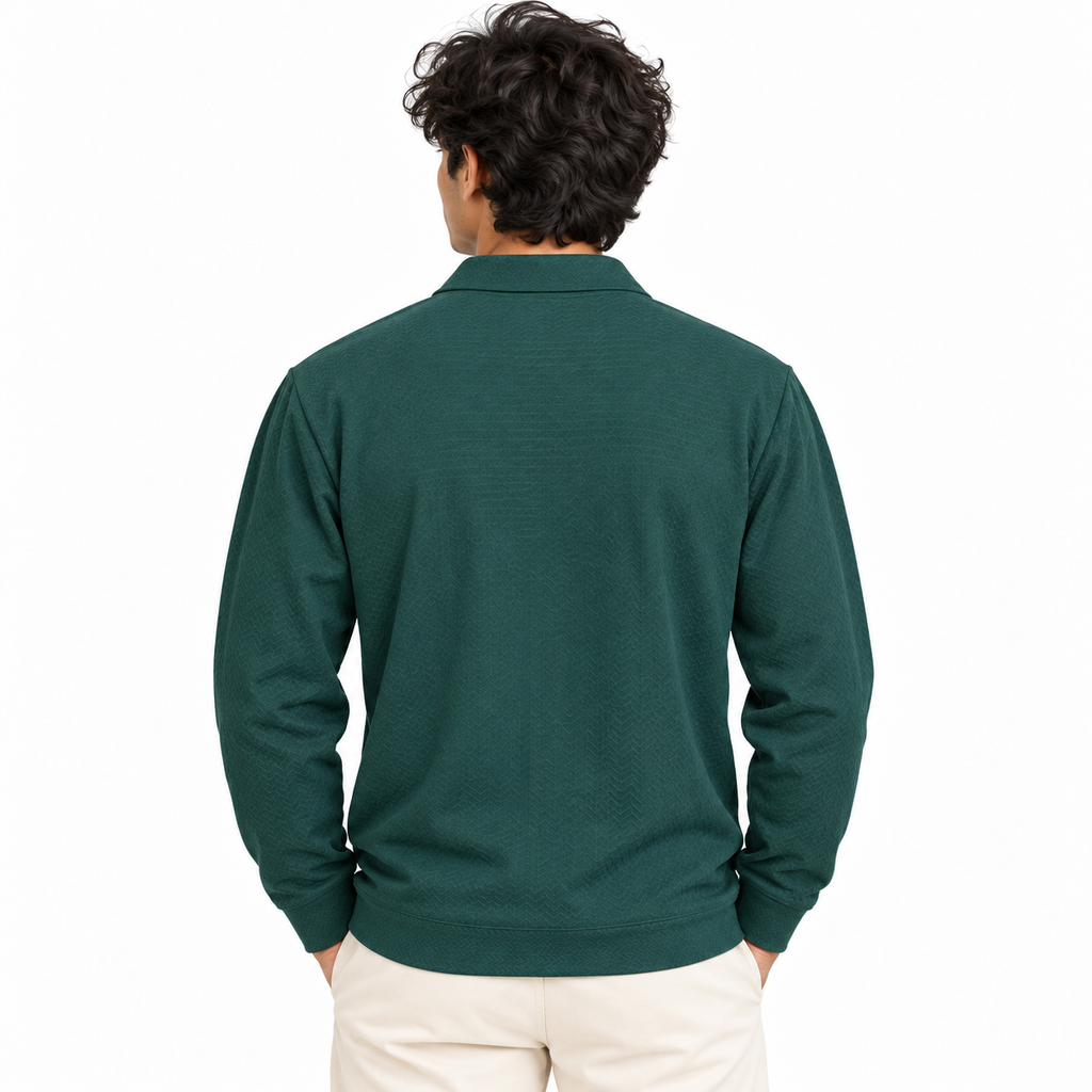 Forest Teal Textured Dry-Fit Polo Shirt – Unisex Long Sleeve