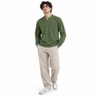 Forest green Textured Split-Neck Full Sleeve tee | Relaxed Fit
