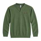 Forest green Textured Split-Neck Full Sleeve tee | Relaxed Fit