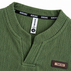 Forest green Textured Split-Neck Full Sleeve tee | Relaxed Fit