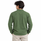 Forest green Textured Split-Neck Full Sleeve tee | Relaxed Fit
