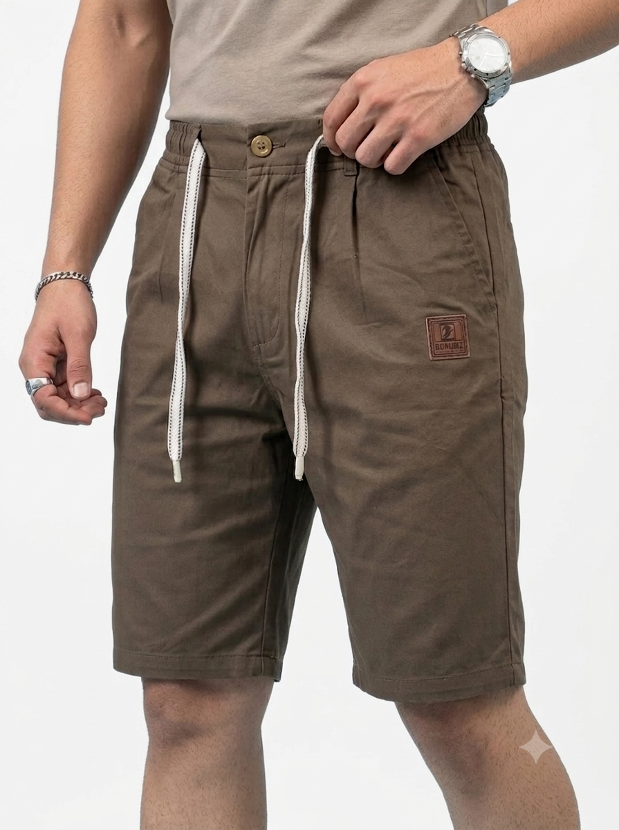 Cotton Twill Drawstring Shorts – Olive Brown
