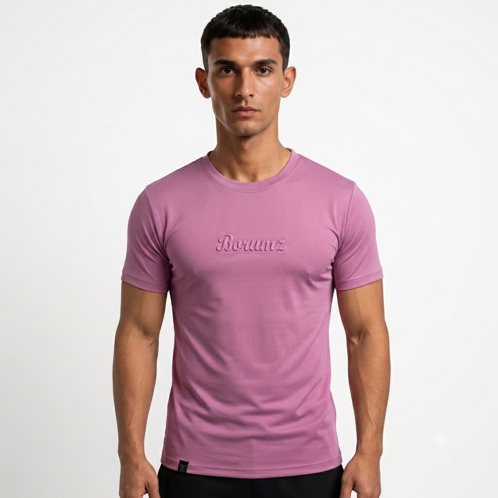 Unisex Embossed Logo Crew Neck T-Shirt - Muted Pink