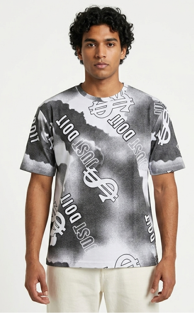 Dollar Print Oversized T-Shirt – Black & White