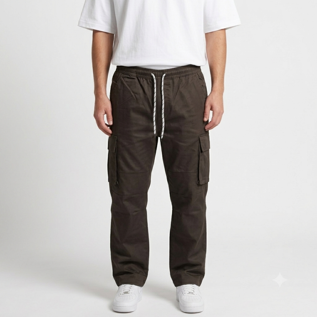 Chocolate Brown Full Baggy Cargo Trousers | Relaxed Fit Casual Pants