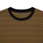 Graphite Brown Geo-Jacquard Full-Sleeve Tee | Relaxed Fit