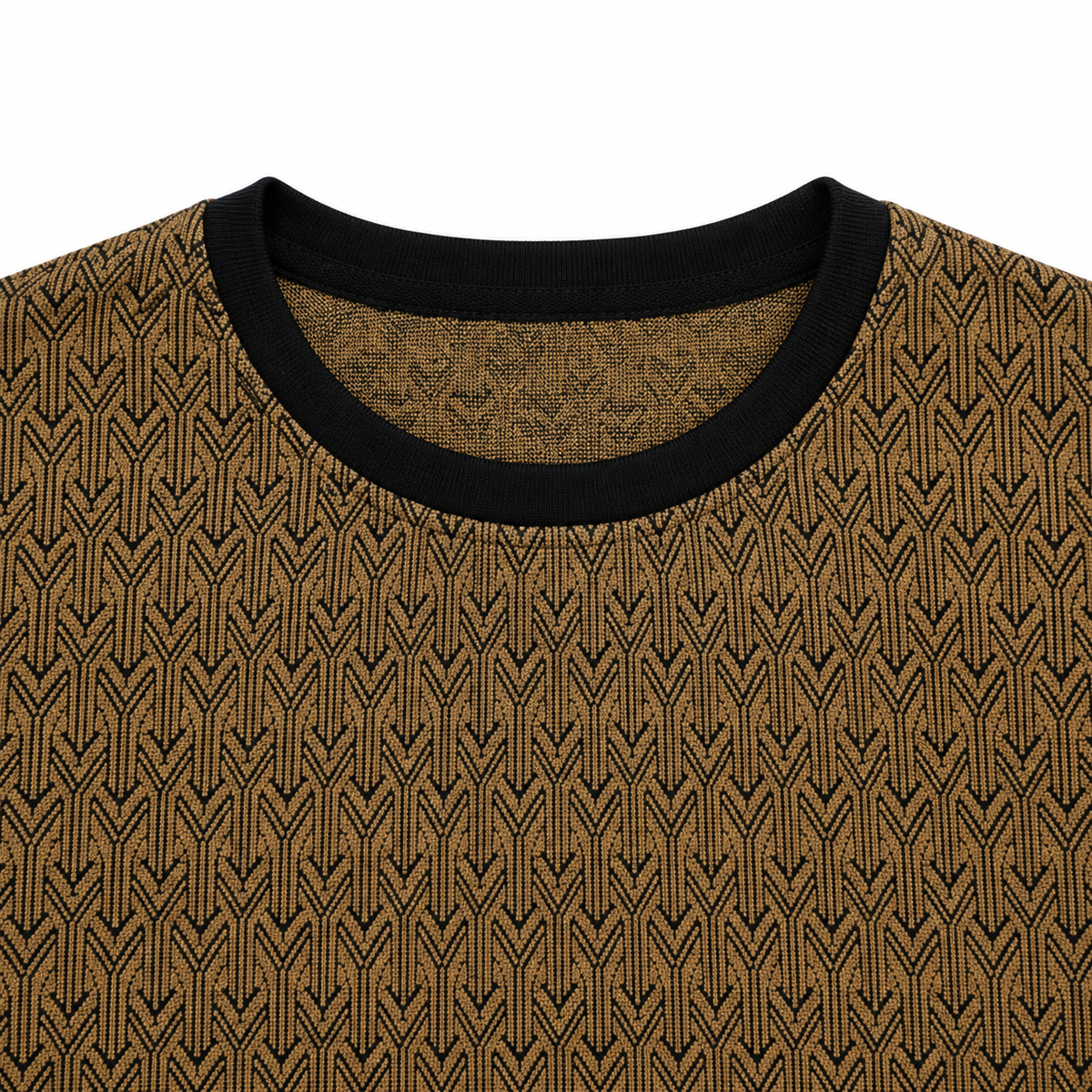 Graphite Brown Geo-Jacquard Full-Sleeve Tee | Relaxed Fit