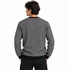 Graphite Grey Geo-Jacquard Full-Sleeve Tee | Relaxed Fit