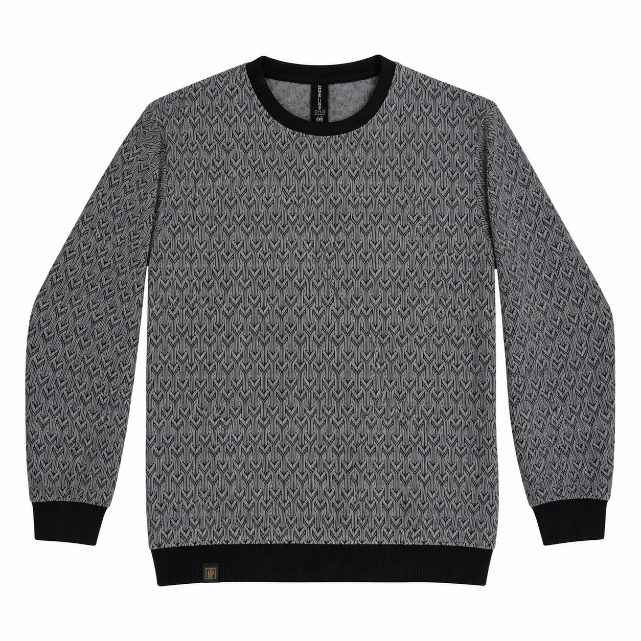 Graphite Grey Geo-Jacquard Full-Sleeve Tee | Relaxed Fit