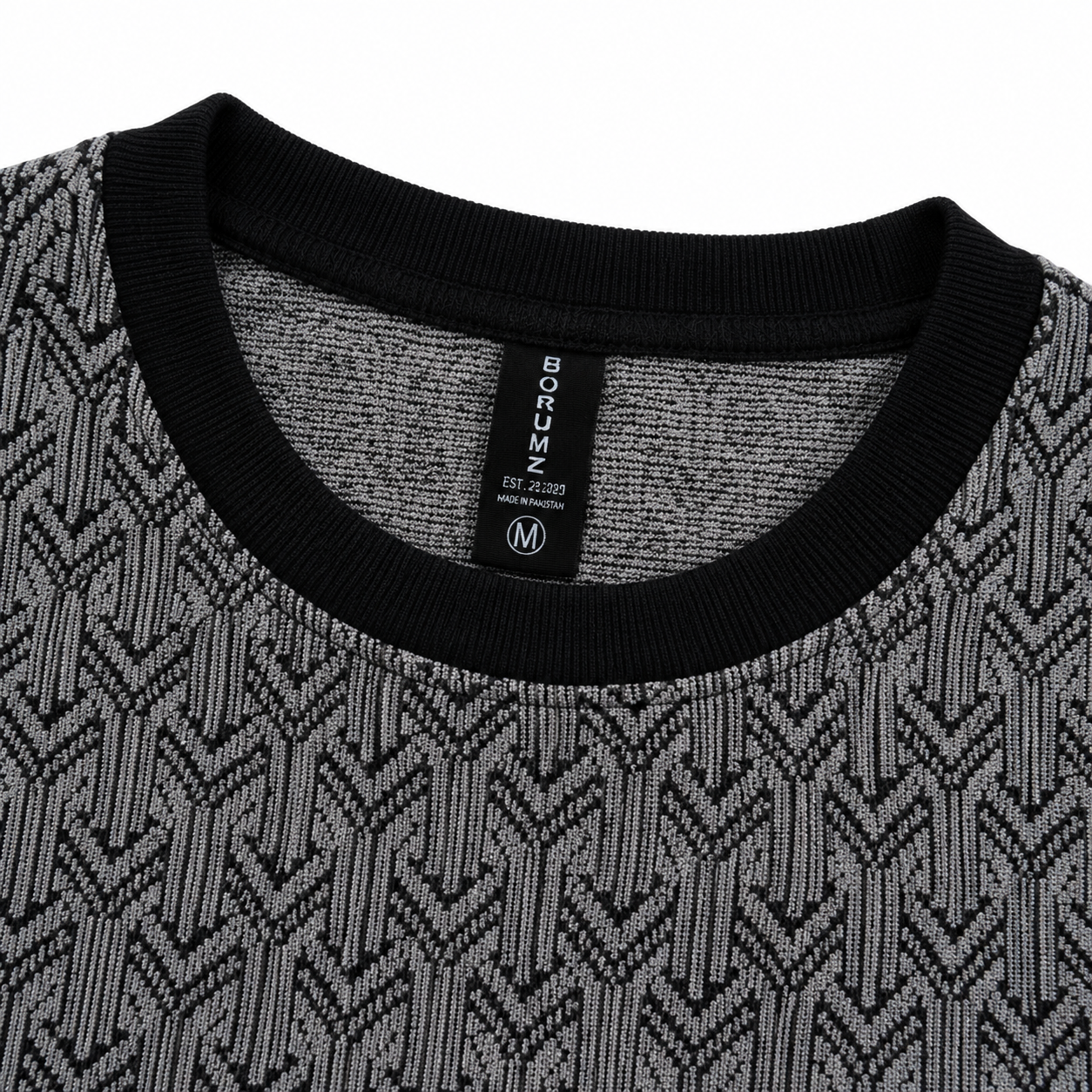 Graphite Grey Geo-Jacquard Full-Sleeve Tee | Relaxed Fit