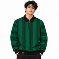 Green & Black Striped Half-Zip Polo Sweatshirt – Unisex