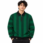 Green & Black Striped Half-Zip Polo Sweatshirt – Unisex