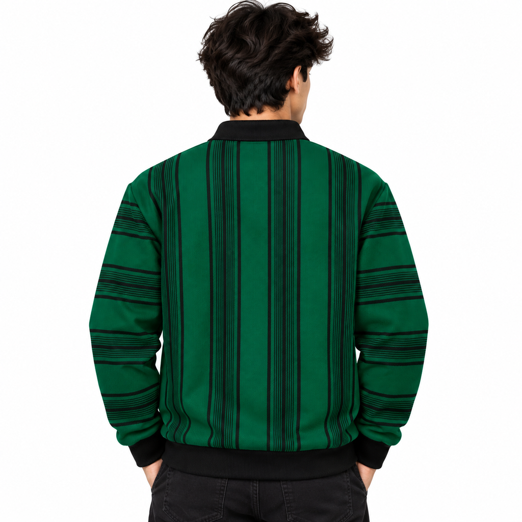 Green & Black Striped Half-Zip Polo Sweatshirt – Unisex