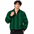 Green & Black Striped Half-Zip Polo Sweatshirt – Unisex