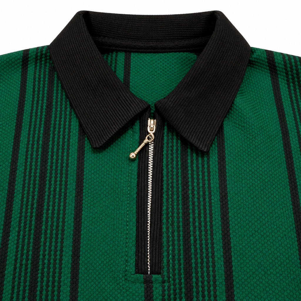 Green & Black Striped Half-Zip Polo Sweatshirt – Unisex