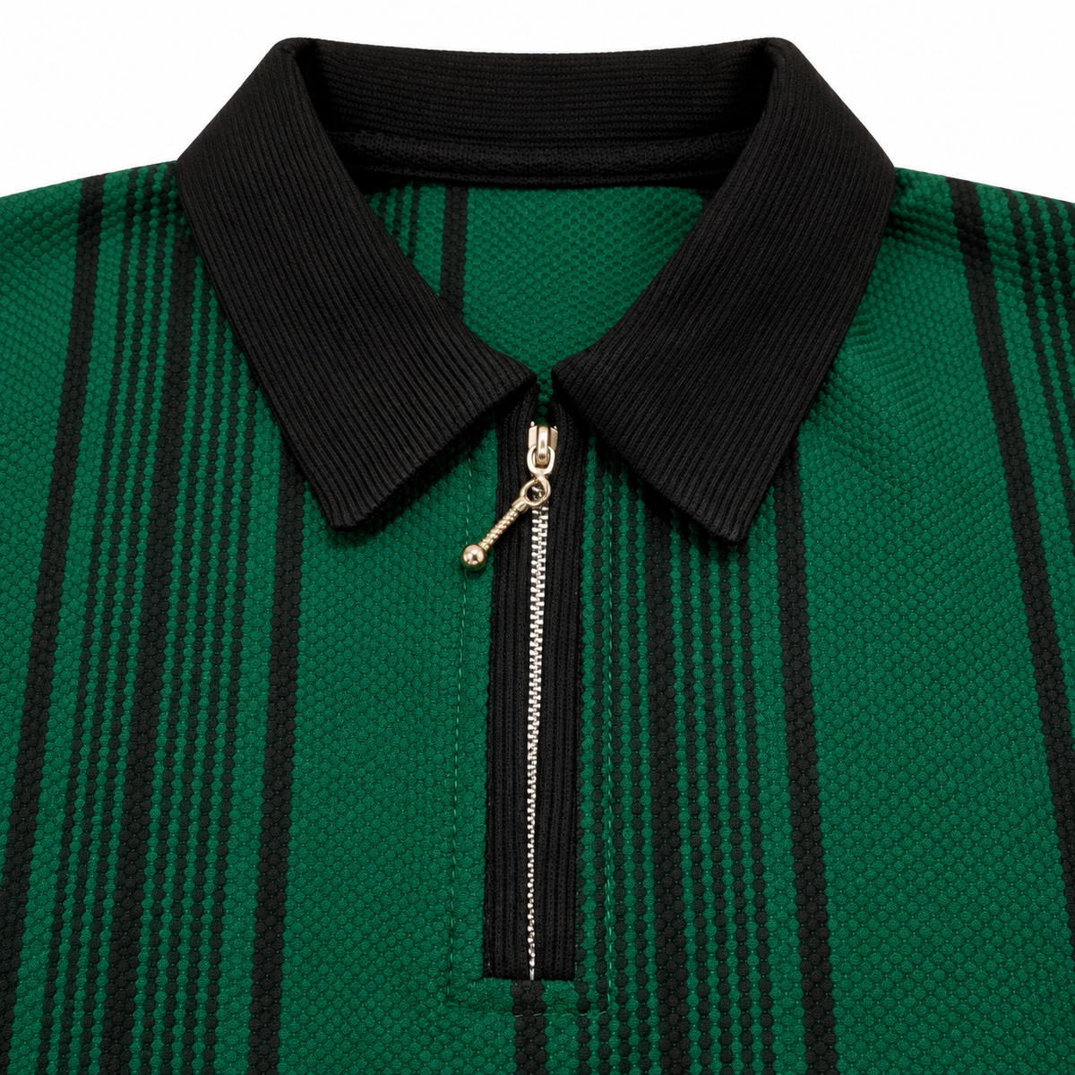 Green & Black Striped Half-Zip Polo Sweatshirt – Unisex
