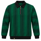 Green & Black Striped Half-Zip Polo Sweatshirt – Unisex