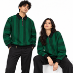 Green & Black Striped Half-Zip Polo Sweatshirt – Unisex