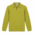 Greening Textured Open-Collar Full-Sleeve Polo Tee | Relaxed Fit